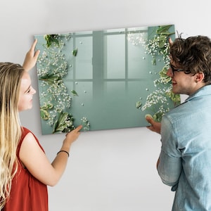 Pizarra magnética con flores delicadas, centro de mando, tablero de exhibición verde, organizador de pared con flores y plantas, marcador de borrado en seco