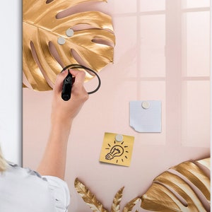 Golden Leaves Magnetic Board, To Do List For Wall, Multicolour Message Board, Wall Organizer Flowers and plants, Marker + Sponge