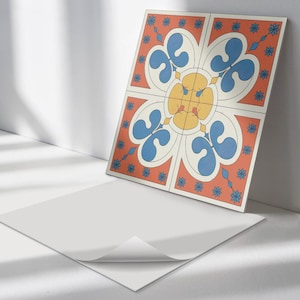 Stylish Floral Pattern PVC Wall Tiles, Blue Tile Stickers, Self Adhesive Tiles, Texture Tile Stickers, Wall Tile Stickers