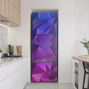 Abstract Polygon Pattern Fridge Door Cover, Purple Refrigerator Sticker, Fridge Decor, Kitchen Decoration
