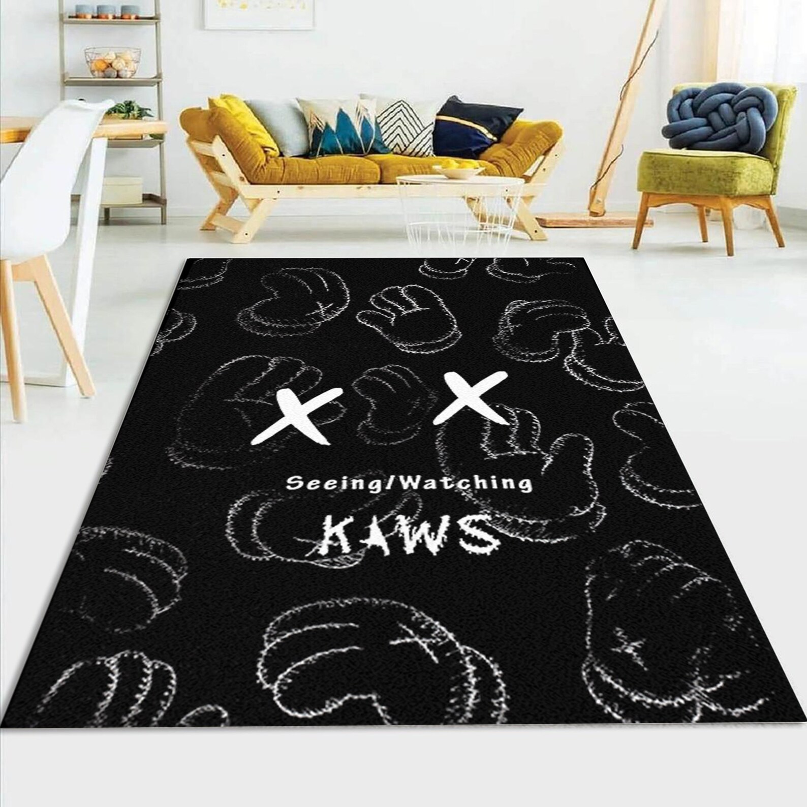 Black Kaws Rug Cool Fashion Inspired carpet Living room Etsy