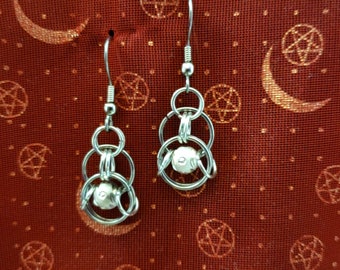 Captured Bead Silver Chainmaille Earings