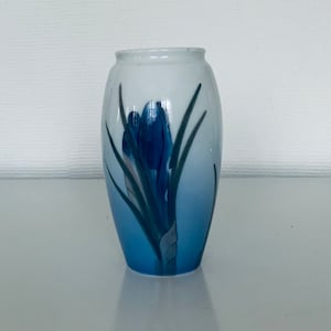 Royal Copenhagen Bing&Grondal. Light blue and withe with a dark blue crocus and green leaves vase. Vase in mint condition.