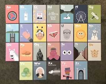 26 pack of Hull A-Z Illustrated Alphabet Prints/Postcards