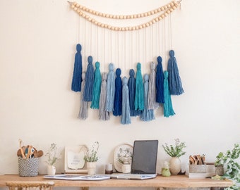 Sea Salt Breeze Garland, Wood Bead Tassel, Ocean Nursery Decor, Boho Wall Hanging, Wedding Garland,  Nursery Tapestry, Tassel Garland,