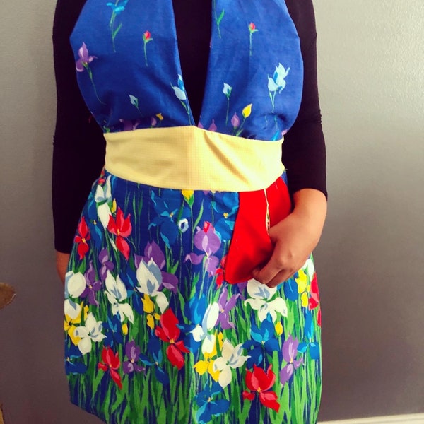 Reversible, halter top, floral women’s apron