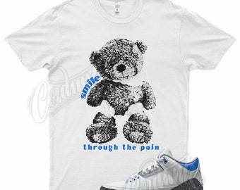 White " SMILE " T Shirt for Air Jordan 3 Racer Blue Cement Grey by Kicks Matched