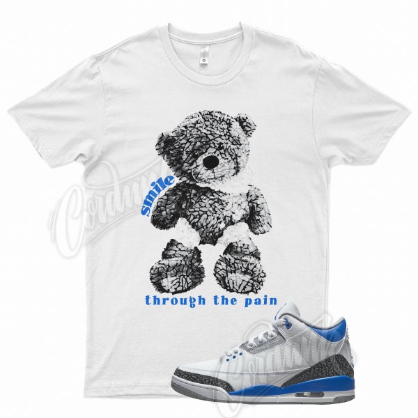 White " SMILE " T Shirt for Air Jordan 3 Racer Blue Cement Grey by Kicks Matched