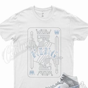 White " KING " T Shirt for Air Jordan 1 Mid Wolf Grey Aluminum Hyper Royal Blue by Kicks Matched