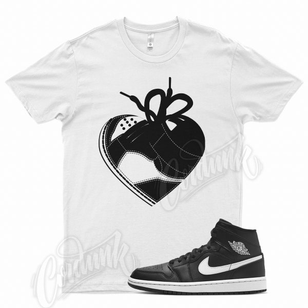 White " HEART " T Shirt for Air Jordan 1 Mid Black & White by Kicks Matched