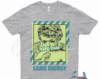 Grey " ENERGY " T Shirt for N Air VaporMax Flyknit Lime Particle Barely Grey Baltic Blue by Kicks Matched