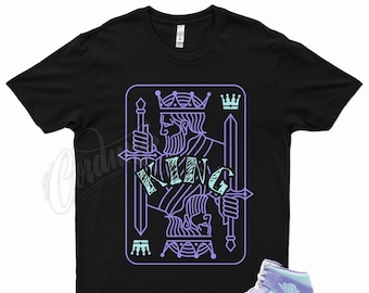 Black " KING " T Shirt to match Air Jordan 1 Mid Purple Pulse Aqua Lavender Arctic