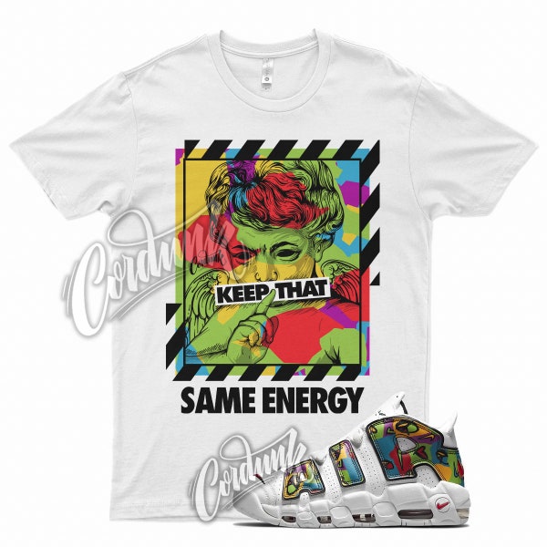 White " ENERGY " T Shirt for N Air More Uptempo Peace Love Swoosh University by Kicks Matched