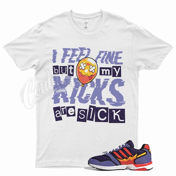 White " SICK V2 " T Shirt to match Adidas ZX 1000 Flaming Moe's Purple  Red Yellow by Kicks Matched