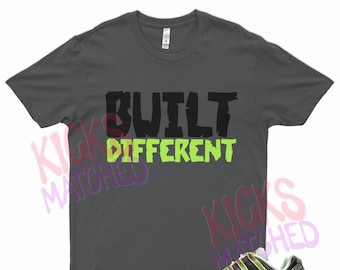 Grey " BUILT DIFFERENT " T Shirt to match N Air Max 95 NDSTRKT Neon 4 Charcoal Smoke Grey by Kicks Matched