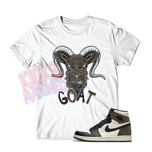White " GOAT " T Shirt to match Jordan 1 Dark Mocha by Kicks Matched