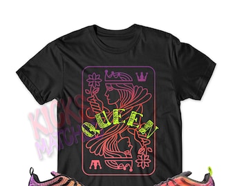 Black " QUEEN " T Shirt to match N Vapormax Plus Bright Laser Crimson Flight Pack by Kicks Matched