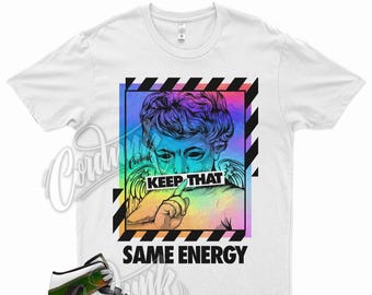 Camiseta blanca "ENERGY" para Air Jordan 1 con holograma reactivo al calor que cambia de color de Kicks Matched