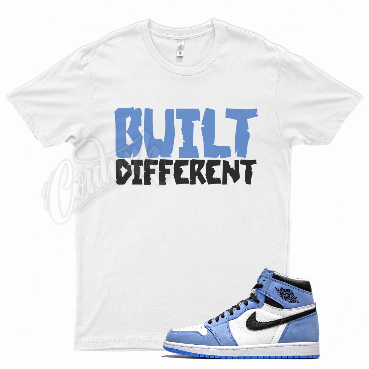White BUILT T Shirt to Match Jordan 1 University Blue by Kicks Matched Etsy Ireland