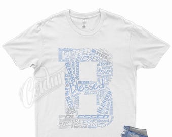 White " BLESSED " T Shirt to match Jordan 1 OG Hyper Royal Light Smoke Grey by Kicks Matched
