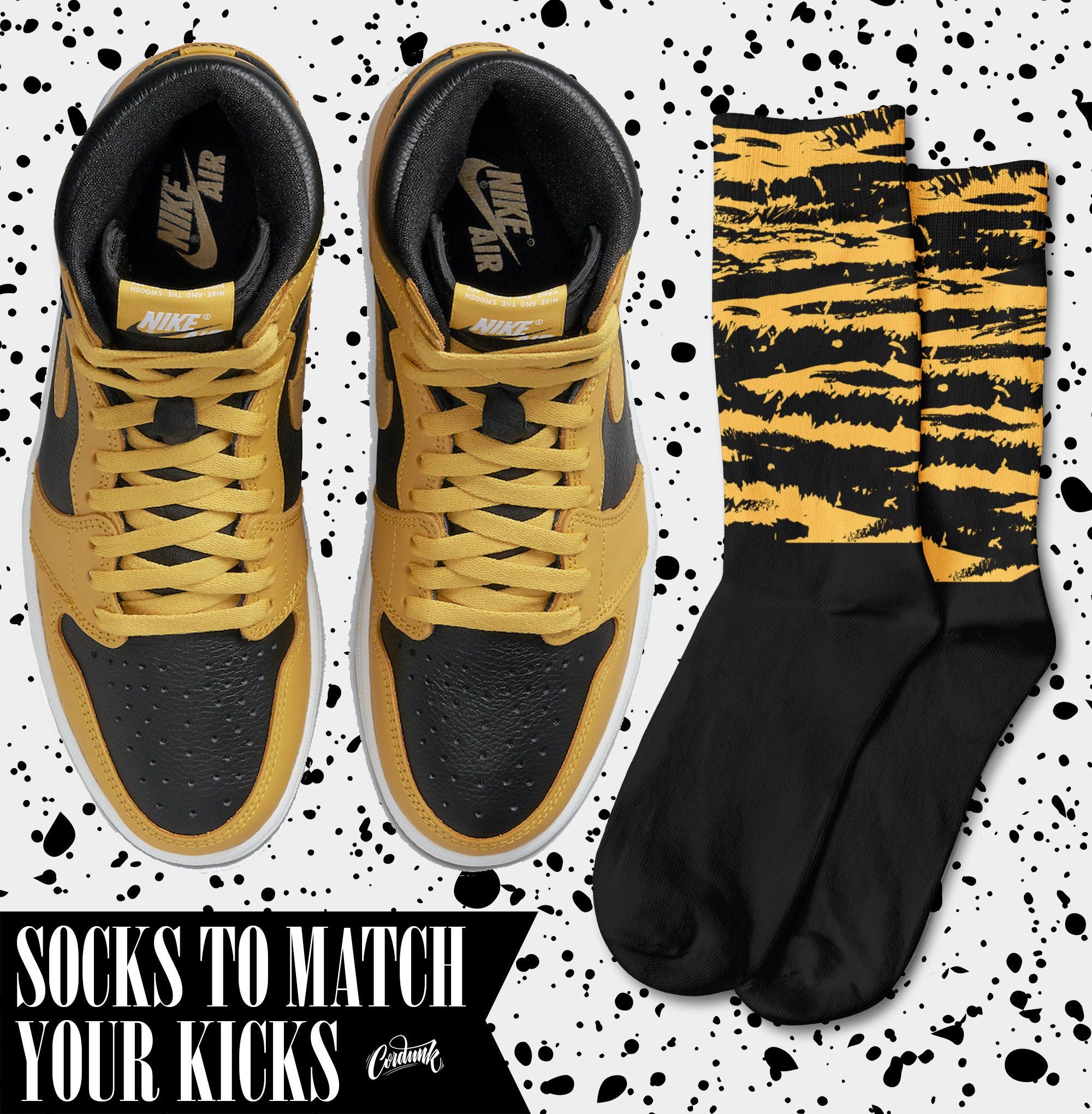gold and black jordan socks