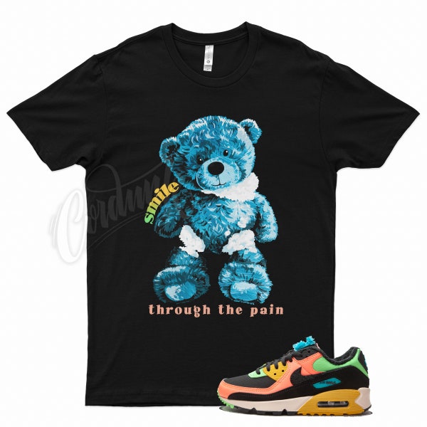 Black " SMILE " T Shirt to match N Air Max 90 Wmns Fur Multi Color Blue Green Yellow Pink by Kicks Matched