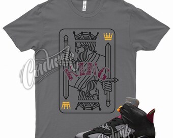 Grey " KING " T Shirt for Air Jordan 6 Bordeaux Graphite Dark Grey Maroon Charcoal by Kicks Matched
