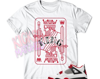 White " KING " T Shirt to match Jordan 4 Fire Red by Kicks Matched