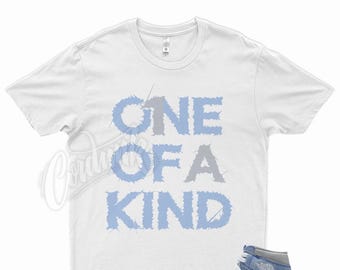 White " One Of A Kind " T Shirt to match Jordan 1 OG Hyper Royal Light Smoke Grey by Kicks Matched