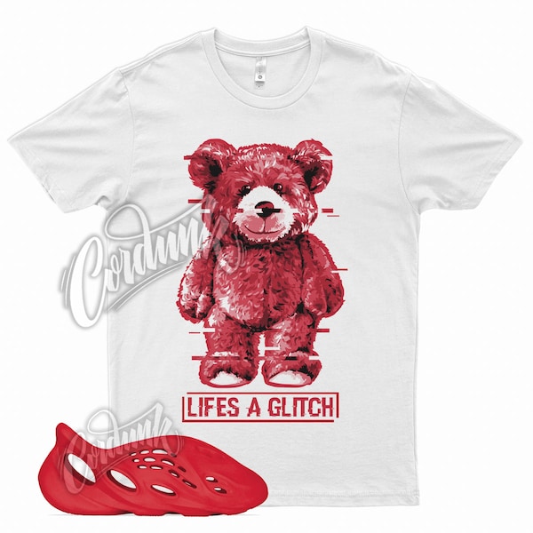 White " GLITCH " T Shirt for Yeezy Foam Runner Vermilion YZY RNNR Vermillion Red by Kicks Matched