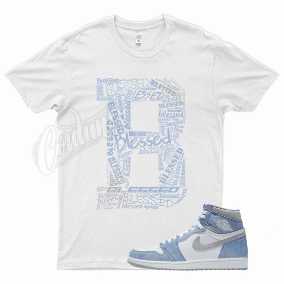 White BLESSED T Shirt to Match Jordan 1 OG Hyper Royal Light Smoke Grey by Kicks Matched Etsy