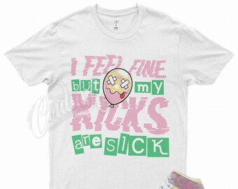White " SICK V2 " T Shirt to match Air Jordan 1 Mid Se Mid Paint Drip GS white arctic punch pale vanilla green glowy by Kicks Matched