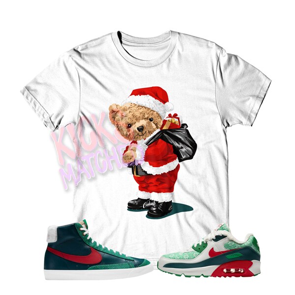 White " SANTA " T Shirt to match  N Air Max 90 Force 1 Blazer 77 Vintage Ugly Christmas Sweater by Kicks Matched