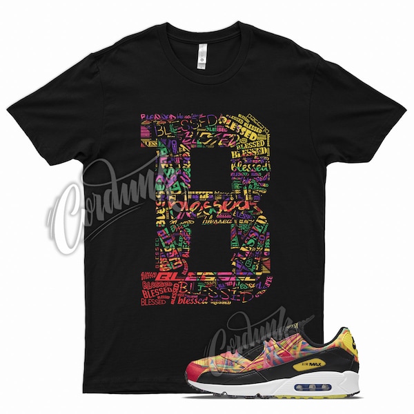 Black " BLESSED " T Shirt for N Air Max 90 Familia Multi Yellow Latin America by Kicks Matched