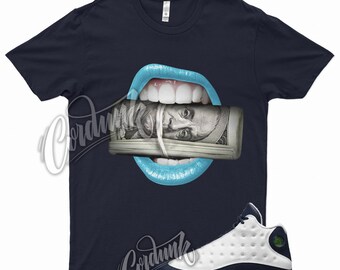 Navy " ROLL " T Shirt for Jordan 13 Obsidian Powder Blue Carolina Navy UNC Chill by Kicks Matched