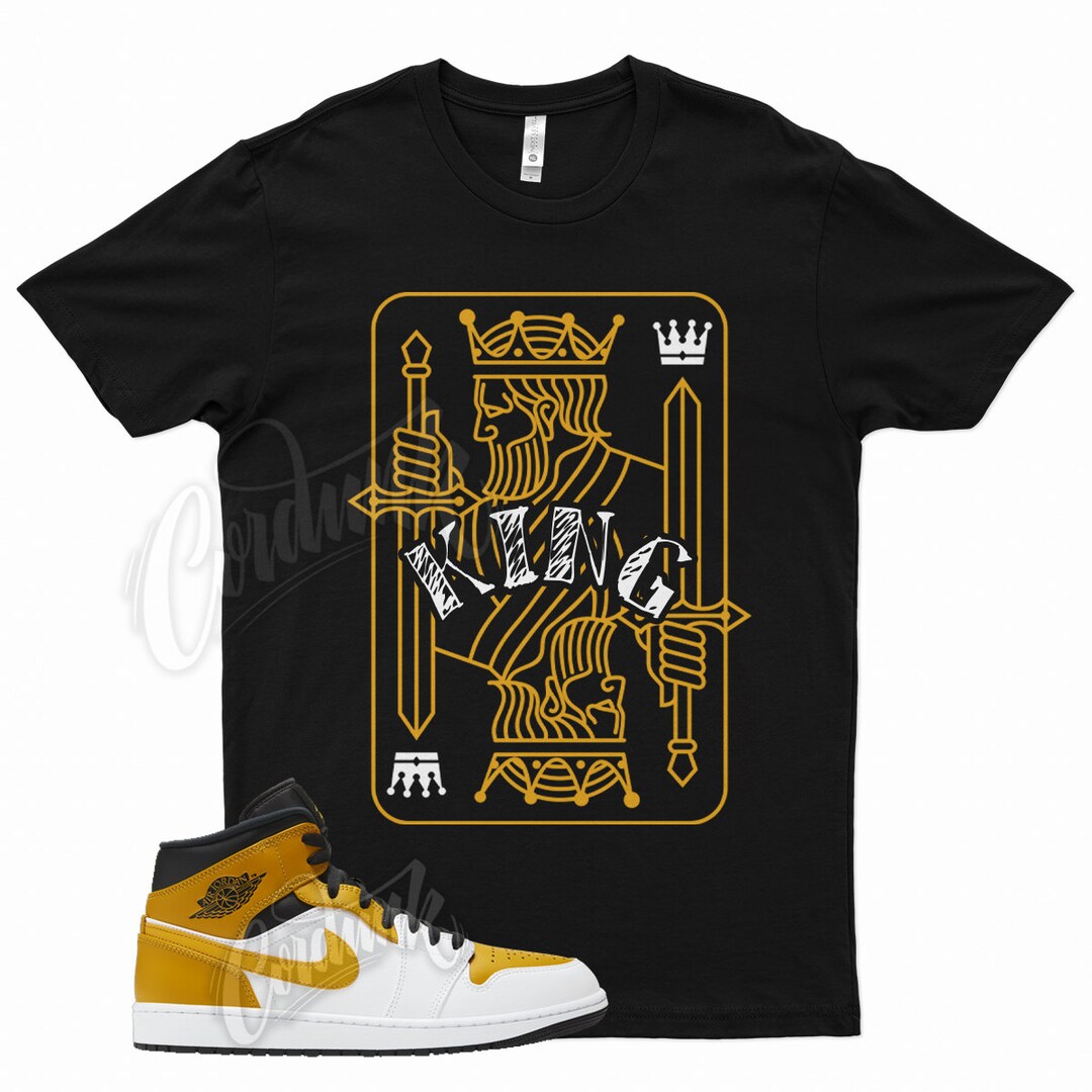 Black KING T Shirt for Air Jordan Mid University Gold White