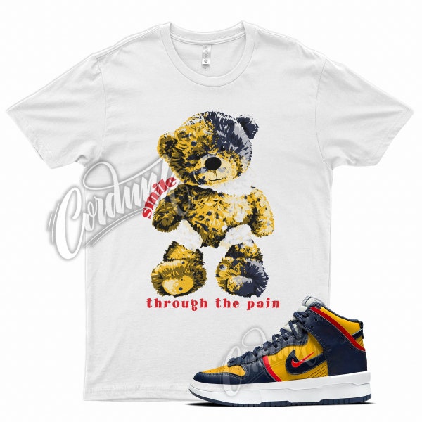 White " SMILE " T Shirt for N Dunk High Michigan Varsity Maize Nidnight Navy Red by Kicks Matched