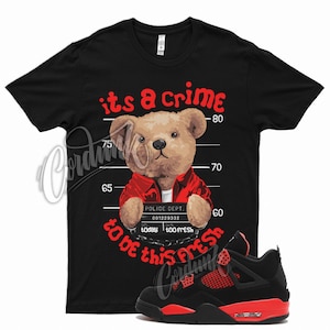 Black &quot; CRIME &quot; T Shirt for Air Jordan 4 Red Thunder Gym Varsity Iconic 1 14 by Kicks Matched
