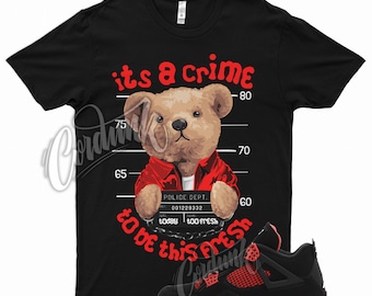 Black " CRIME " T Shirt for Air Jordan 4 Red Thunder Gym Varsity Iconic 1 14 by Kicks Matched