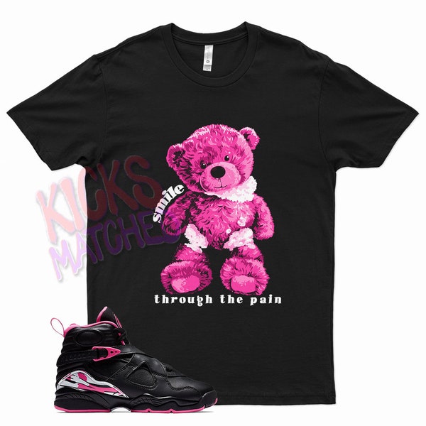 Black " SMILE " T Shirt to match Jordan 8 Pinksicle Pink Sicle by Kicks Matched