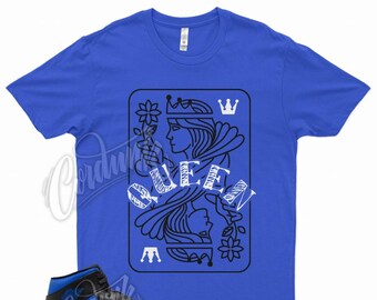 Blue " QUEEN " T Shirt for Air Jordan 1 Mid Racer Blue White Hyper Game Royal by Kicks Matched
