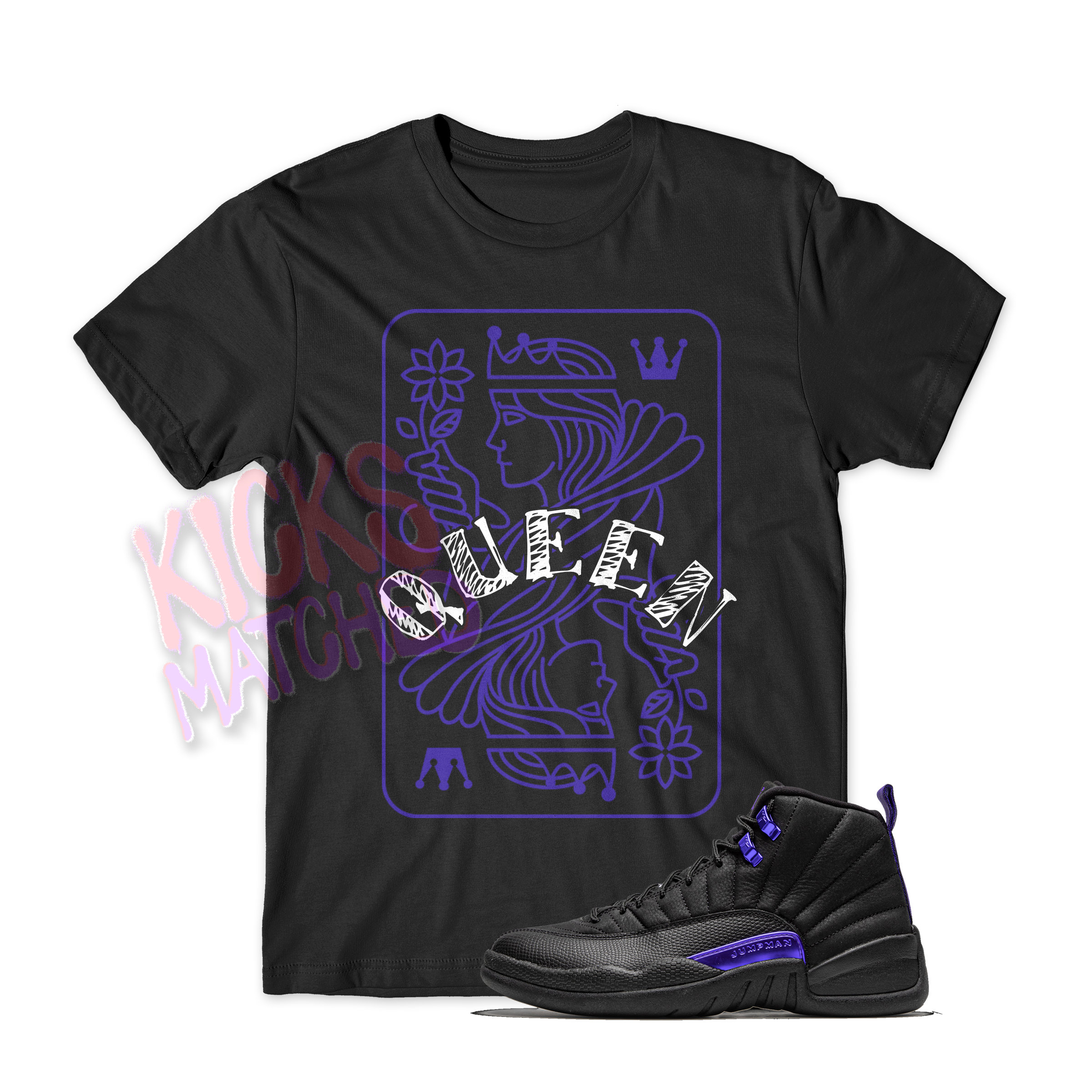 Black QUEEN T Shirt to Match Jordan 12 Dark Concord by Kicks