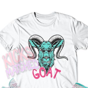 White &quot; GOAT &quot; T Shirt to match Jordan 13 Aurora Digital Pink by Kicks Matched