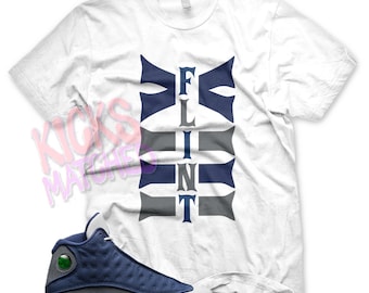White " XIII " T Shirt to match Jordan 13 Flint Grey French Indigo Blue 90 by Kicks Matched