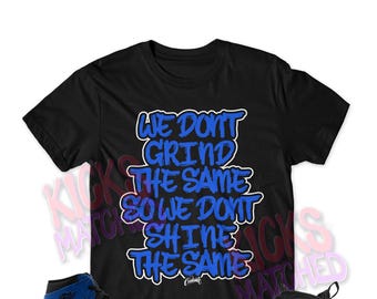 Black " GRIND " T Shirt to match N Foamposite Black Aurora Royal Game Hyper by Kicks Matched