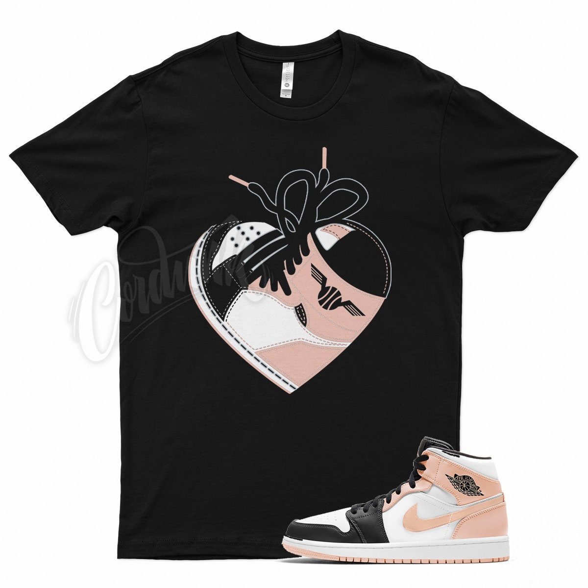 Black HEART T Shirt for Air Jordan 1 Crimson Tint Pink Retro OG