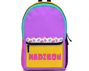 Custom Throwback Color Block Cassette Tape Kids Backpack - Personalized Retro Style
