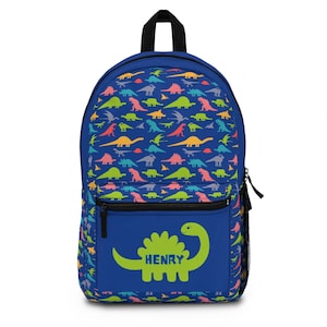 Custom Navy and Green Dinosaur Backpack - Matching Lunch Box and Water Bottle Available