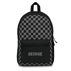 Boys Black and Gray Checkered Gamer Backpack-Feel free to customize or leave blank