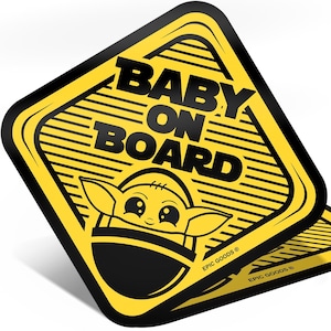 Znak „Baby On Board” | Naklejka na zderzak lub magnes „Baby Yoda” do samochodów | Zaproszenie na przyjęcie dla dziecka, urocze akcesoria samochodowe, ogłoszenie o ciąży, Gwiezdne wojny
